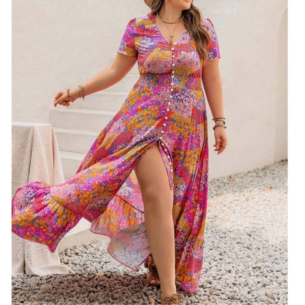 Plus Bohemian Floral Print Maxi Dress 1X 2X 3X 4X